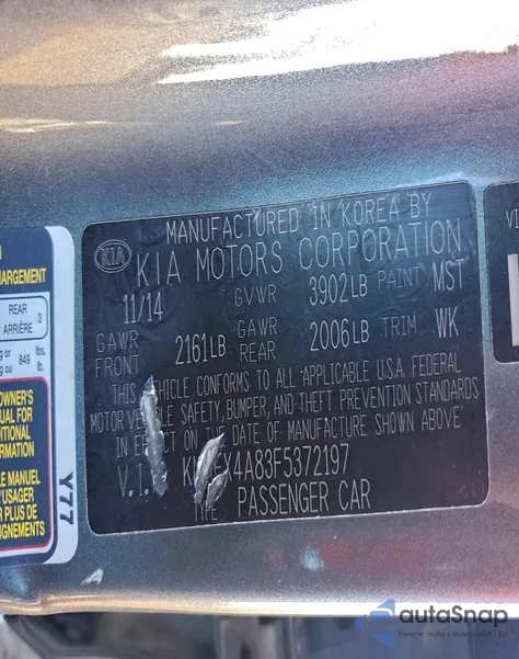 2015 Kia Forte Ex from USA, damaged, VIN KNAFX4A83F5372197